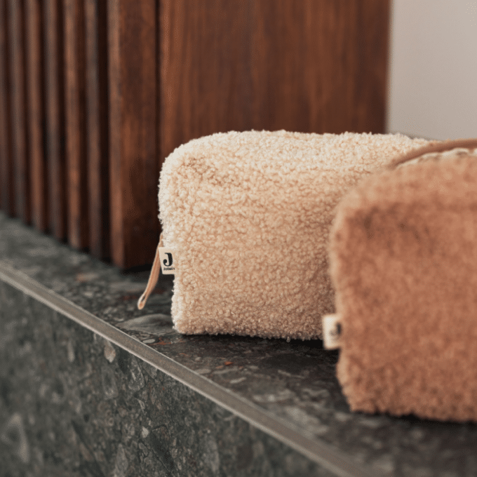 Jollein pouch etui verschoontas teddy stof baby accessoires nougat caramel naturel biscuit