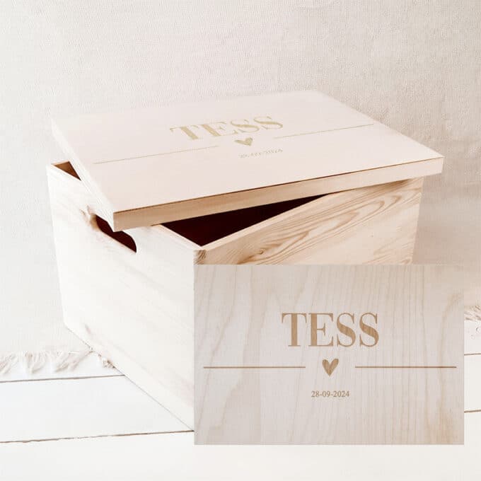 Memorybox Afneembare deksel groot 41x31,5x23,5 Symbool en naam TESS