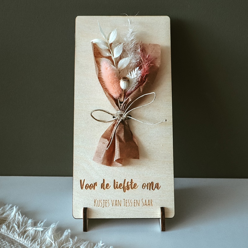 kaart met houten boeketje oma moederdag