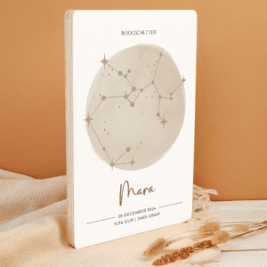 Geboorteposter op houten blok - Boogschutter Sand