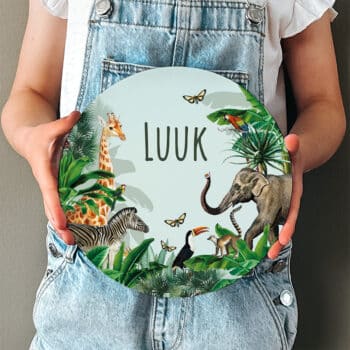 Muurcirkel 20cm Jungle party. Een prachtige eyecatcher in elke junglekamer