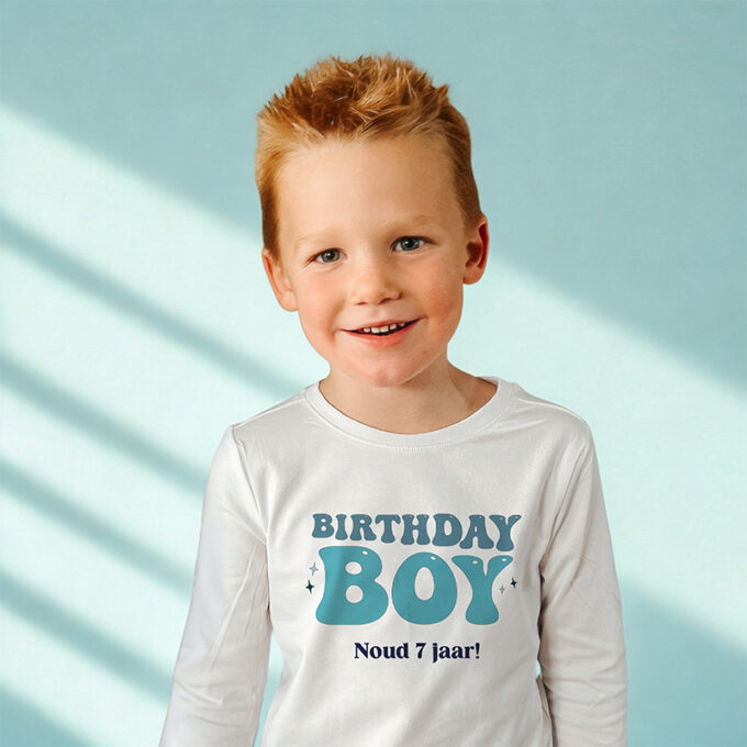 verjaardagsshirt jongen blauw birthday boy retro