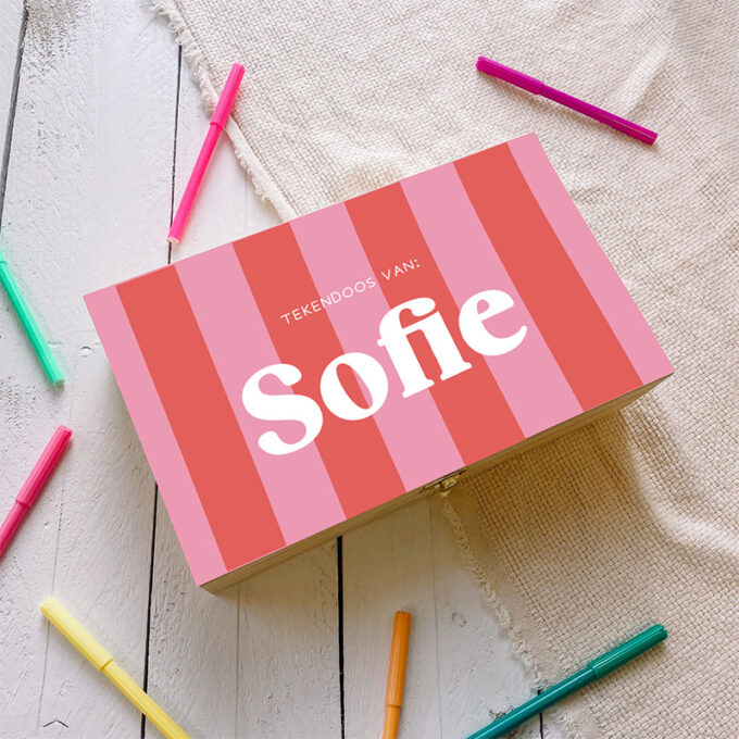 Tekendoos met naam color blocking pink sofie