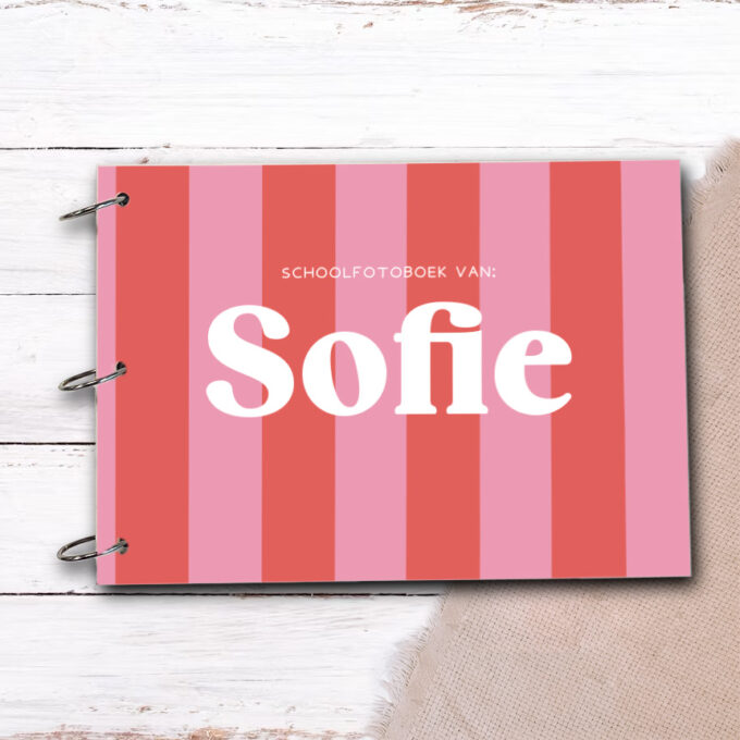 schoolfotoboek roze color blocking stripes