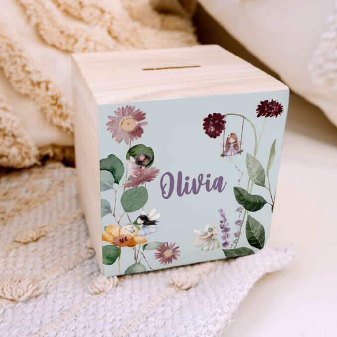 houten spaarpot met naam fairy