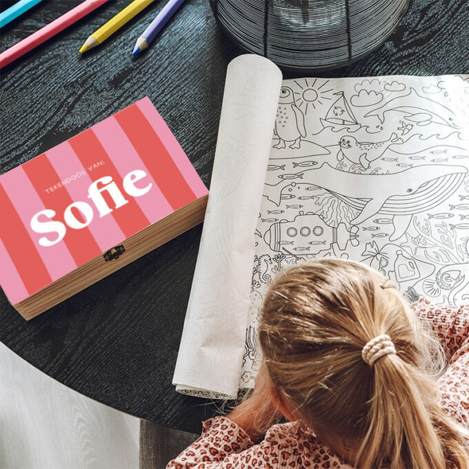 tekendoos color blocking stripes roze