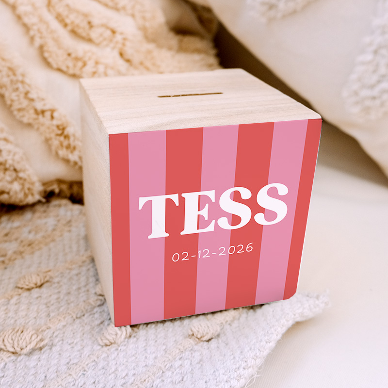 spaarpot tess color blocking stripes pink