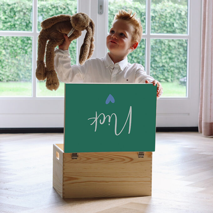 houten memorybox smaragdgroen