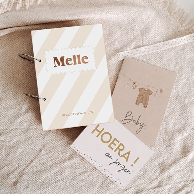 Geboortekaartjesbundel beige spreep