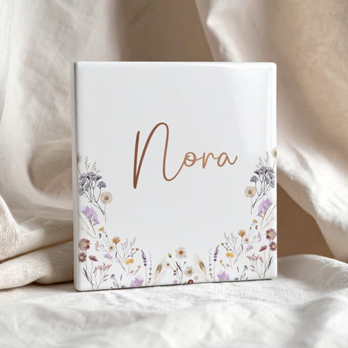 geboortetegel met naam spring flowers; tegeltje gepersonaliseerd