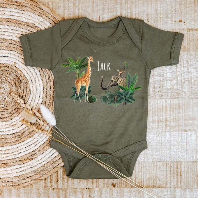 gepersonaliseerde romper met naam groen jungle party