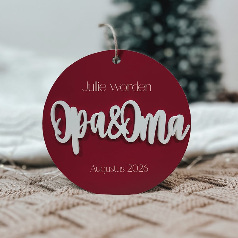 kerstbal met zwangerschapsaankondiging 2026 jullie worden opa en oma bordeaux