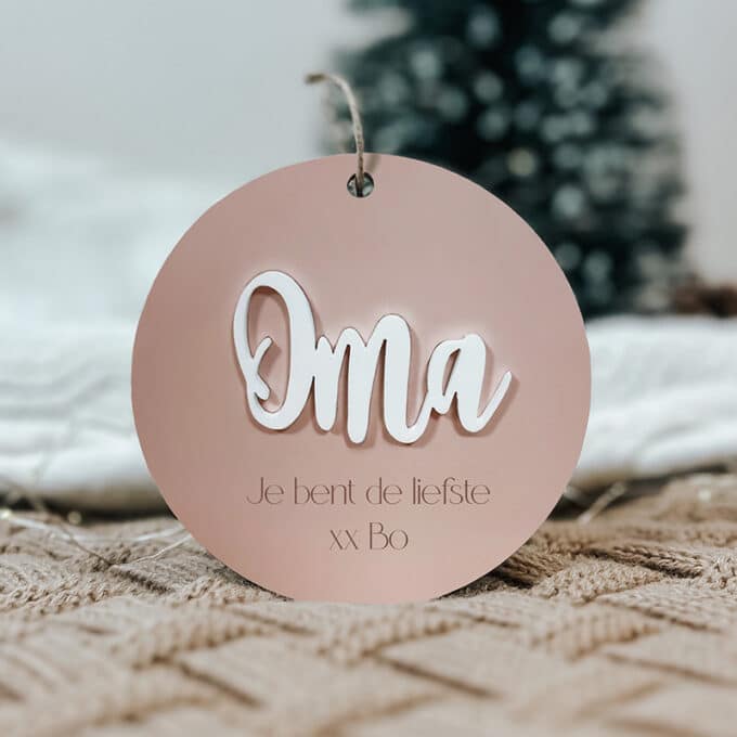 kerstbal oma je bent de liefste roze