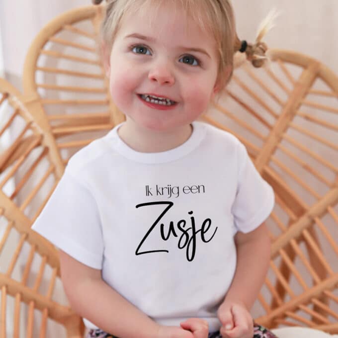 gender reveal zusje shirt voor grote broer of zus zwarte opdruk