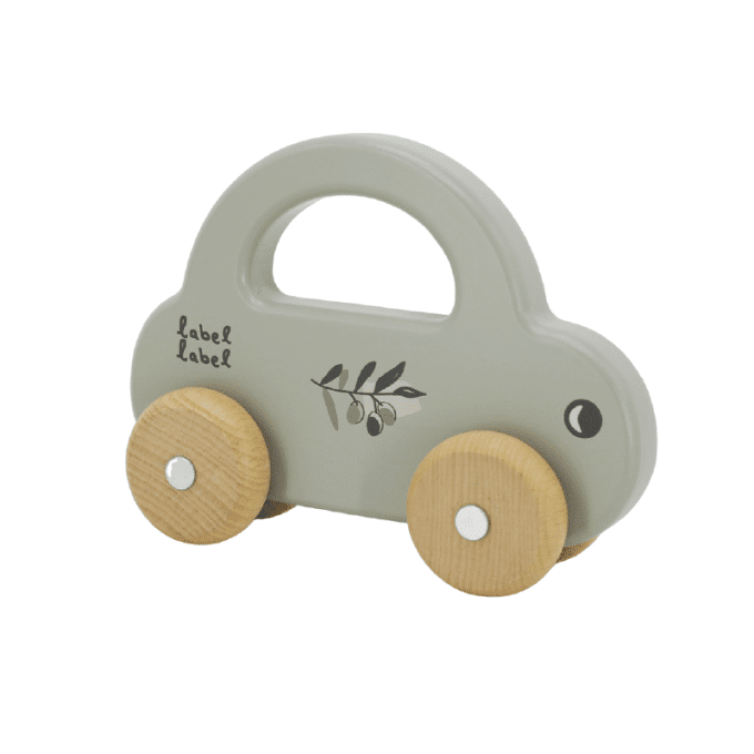 label label houten speelgoedauto olive green