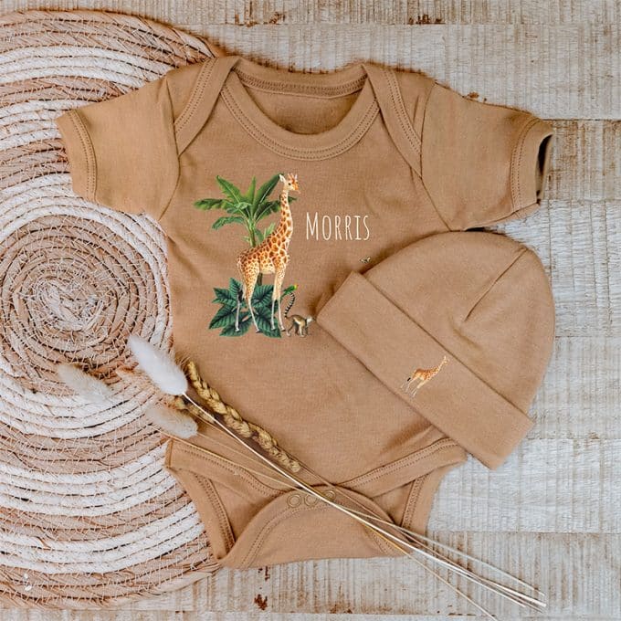 set romper muts giraffe sand gepersonaliseerd