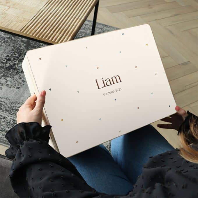 memorybox gepersonaliseerd met naam tiny hearts jongen sfeer
