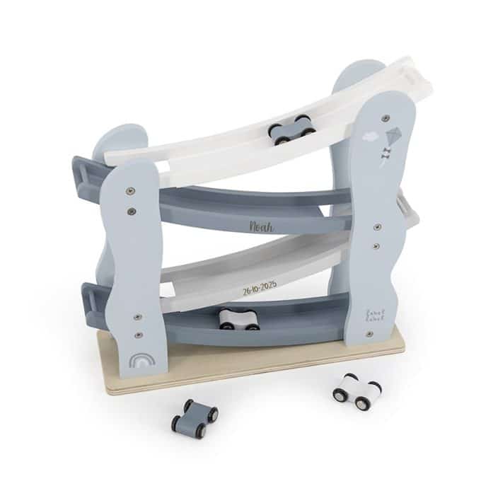 Label Label | Autobaan - blauw met naam en geboorte datum