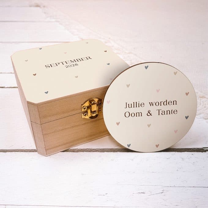 aankondigingskistje zwangerschap tiny hearts jullie worden oom & tante