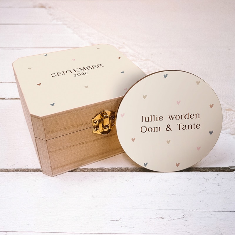 aankondigingskistje zwangerschap tiny hearts jullie worden oom & tante aankondigingskistje zwangerschap tiny hearts jullie worden oom & tante