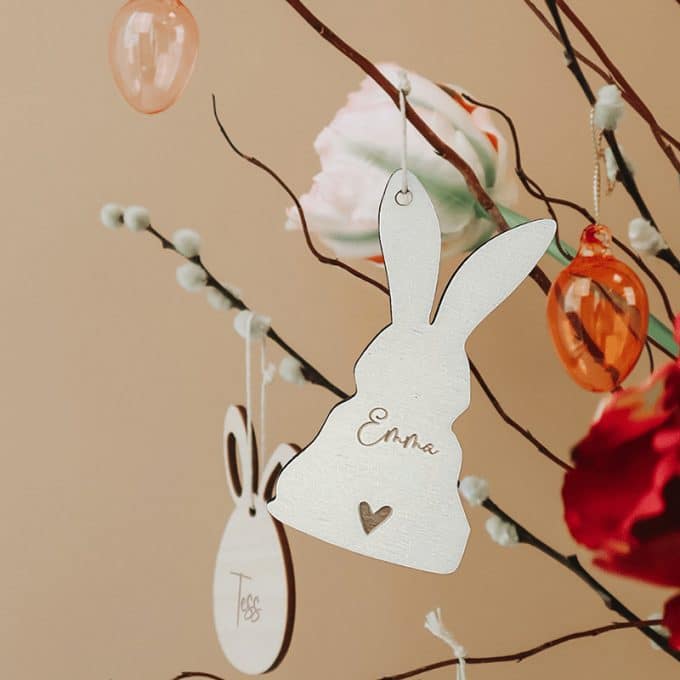 houten paashanger paashaas met naam Hip&Mama Box