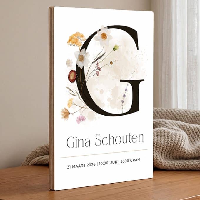 geboorteposter flowers zand