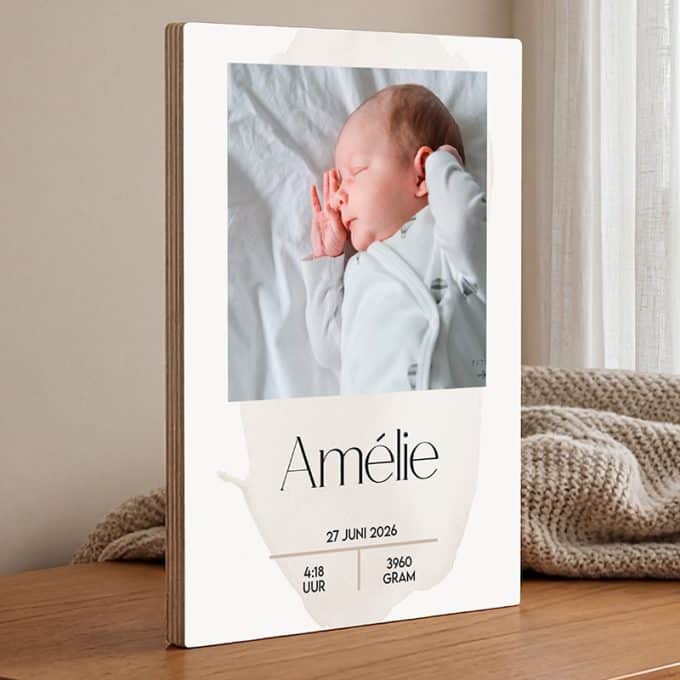 geboorteposter splash zand met foto