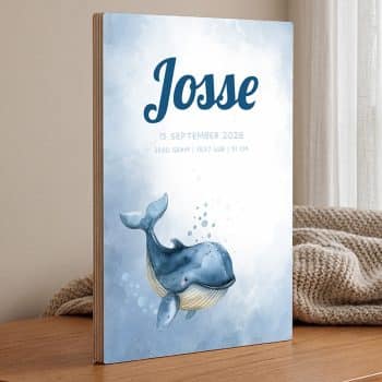 geboorteposter op hout walvisje geboorte jongen