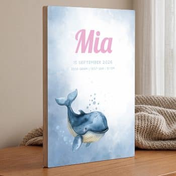 geboorteposter op hout walvisje geboorte meisje