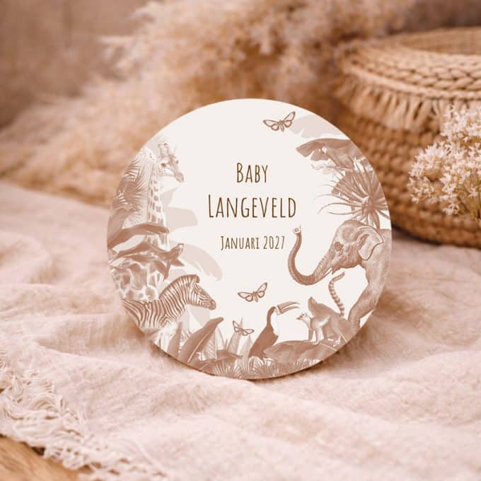 zwangerschapsaankondiging cirkel jungle sepia met uitgerekende datum