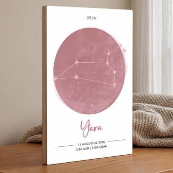 geboorte poster sterrenbeeld leeuw roze