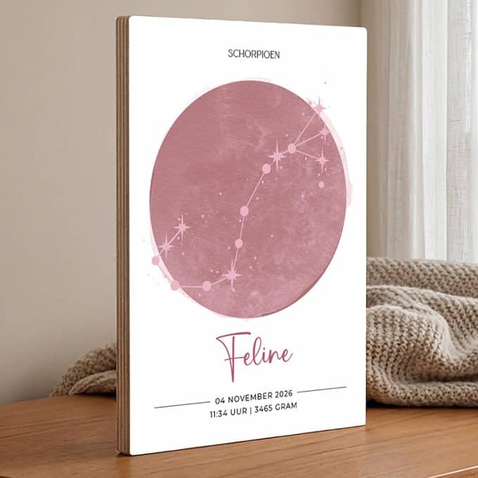 geboorte poster sterrenbeeld schorpioen roze