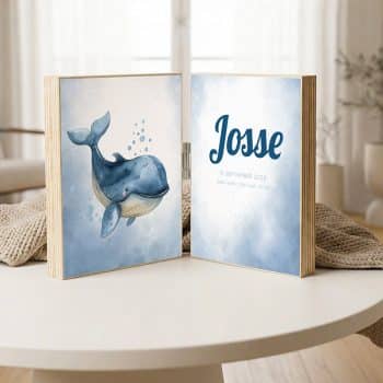 geboorteposter op hout 2 luik walvisje jongen
