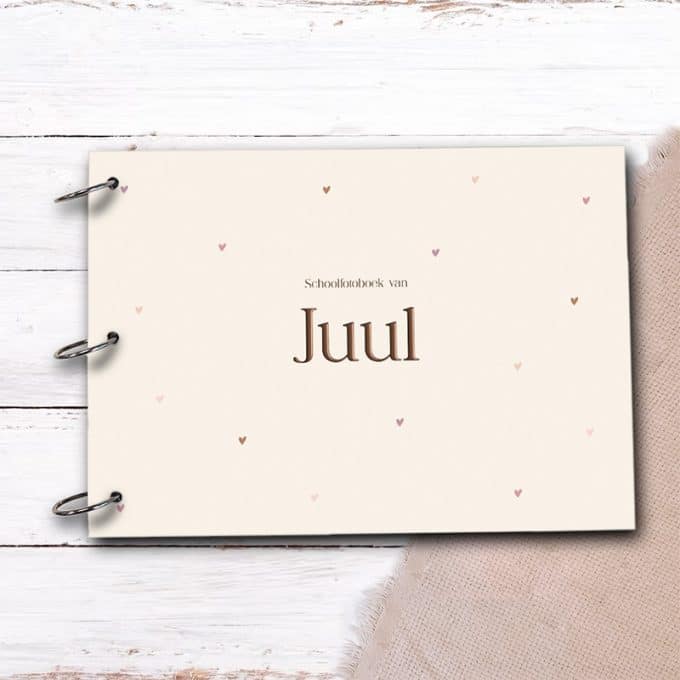Schoolfotoboek met naam | Tiny hearts
