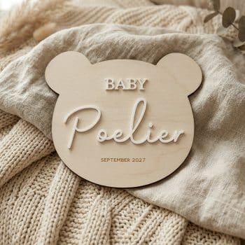 Zwangerschapsaankondiging Bear | Gepersonaliseerd houten bord