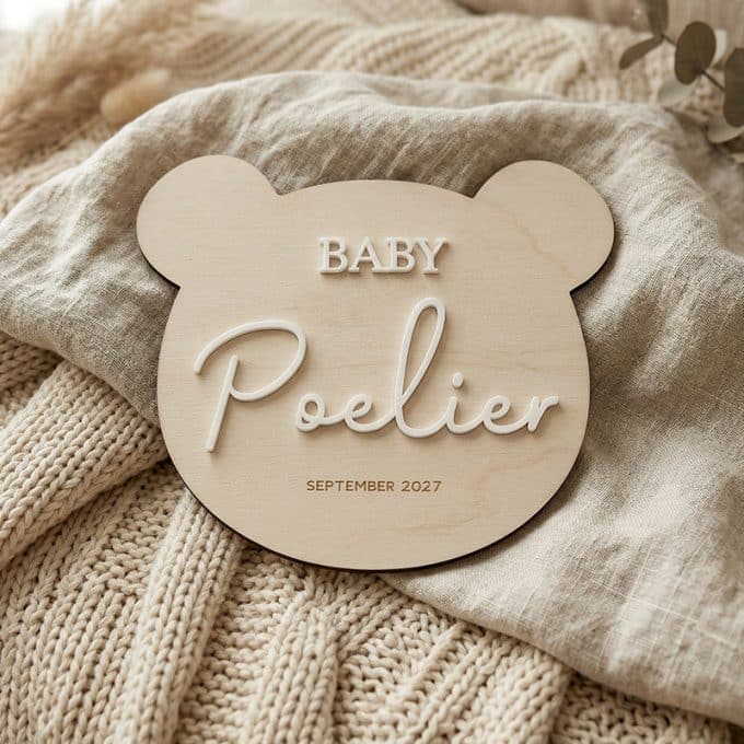 Zwangerschapsaankondiging Bear | Gepersonaliseerd houten bord