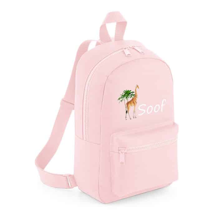 Rugtas met naam | Jungle-Giraffe roze