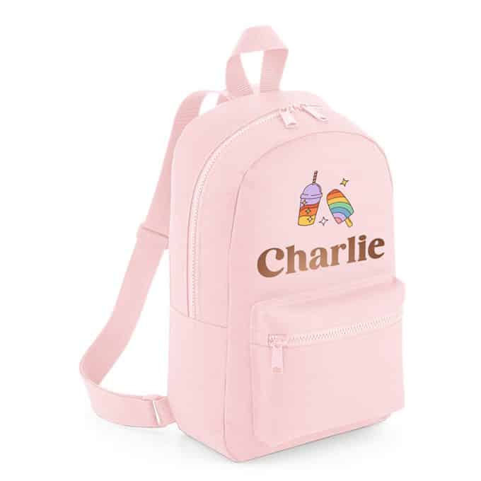 Kinderrugzak met naam ijsjes gepersonaliseerd roze