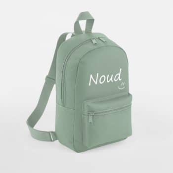 Rugtas met naam | Smiley stone green gepersonaliseerd