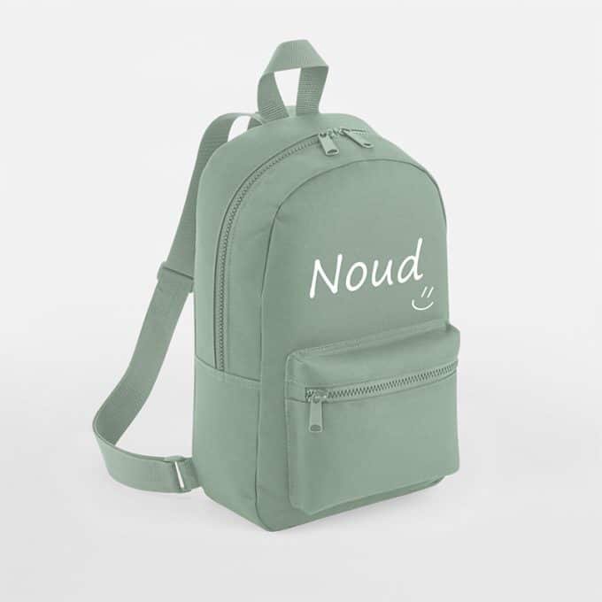 Rugtas met naam | Smiley stone green gepersonaliseerd