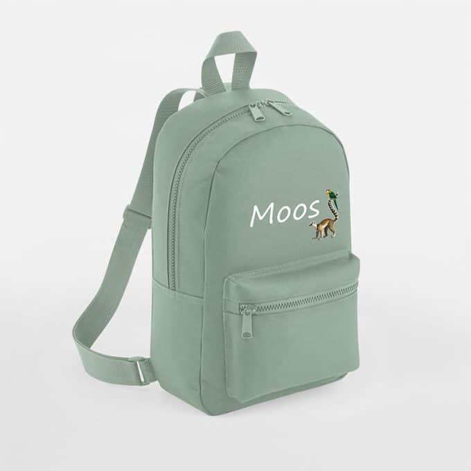 Rugtas met naam | Jungle-Maki gepersonaliseerd stone green