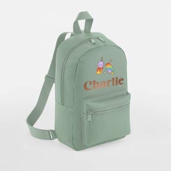 Kinderrugzak met naam ijsjes gepersonaliseerd stone green