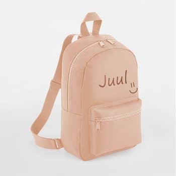 Rugtas met naam | Smiley peach gepersonaliseerd