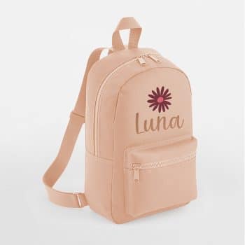Rugtas met naam | Bloem peach gepersonaliseerd