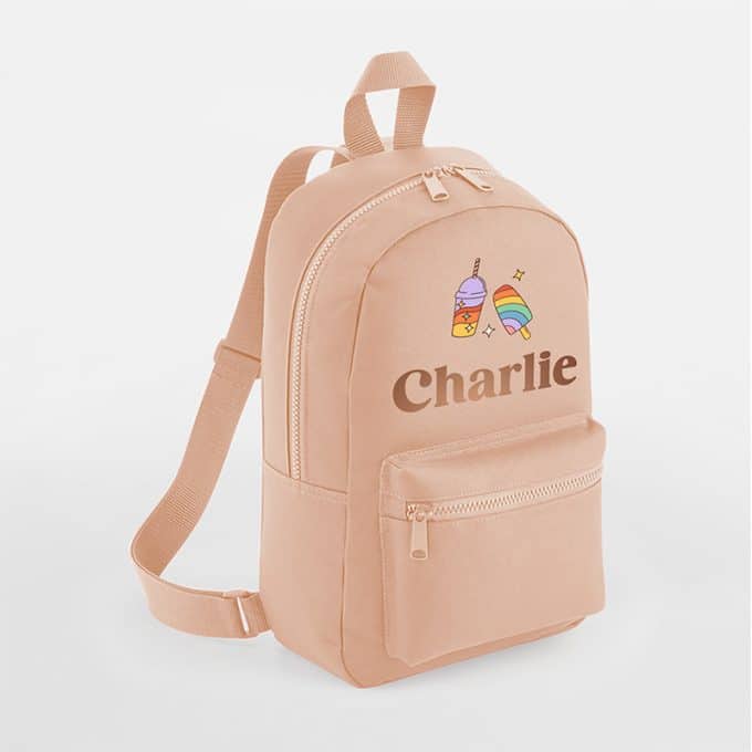 Kinderrugzak met naam ijsjes gepersonaliseerd peach