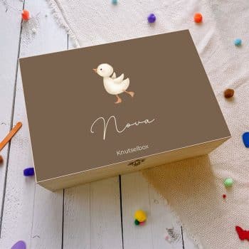 Houten knutselbox met naam | Gansje - Bruin