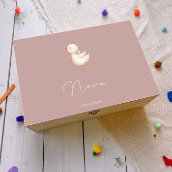 Houten knutselbox met naam | Gansje - Roze
