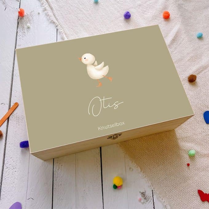 Houten knutselbox met naam | Gansje - Groen