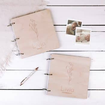 Set babyboek + kraambezoekboek met naam | Bloem - gegraveerd