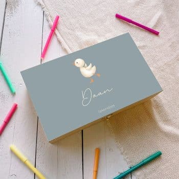 Houten tekendoos met naam | Gansje - blauw
